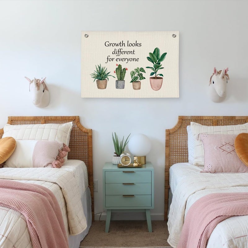 PLKMN Growth Looks Different for Everyone Mental Health Growth Mindset Wall Art Canvas Banner, Potted Plant Wall Hanging Banner Flag for Classroom Therapy Office School Counseling - Image 5